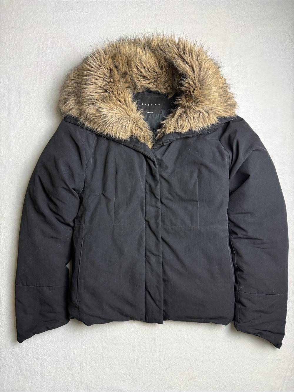 Sisley Down jacket with Faux Fur Trim Black Women’s XS